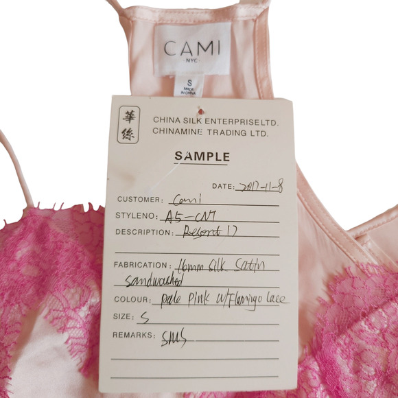 CAMI NYC Racer Charmeuse silk lace trim camisole tank top blouse pale pink S NEW - Picture 4 of 7